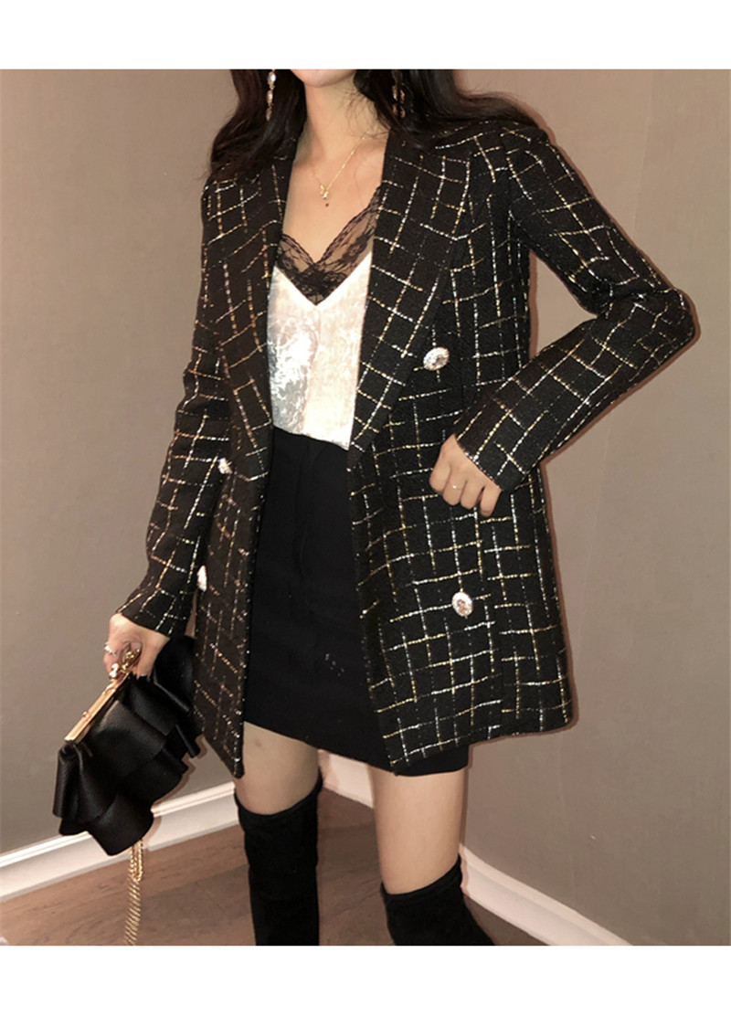 Mùa xuân mới của phụ nữ nhỏ hương gió tweed phụ nữ tính khí retro phù hợp với cổ áo hoang dã áo khoác dài giản dị - Áo khoác dài áo dạ nữ đẹp