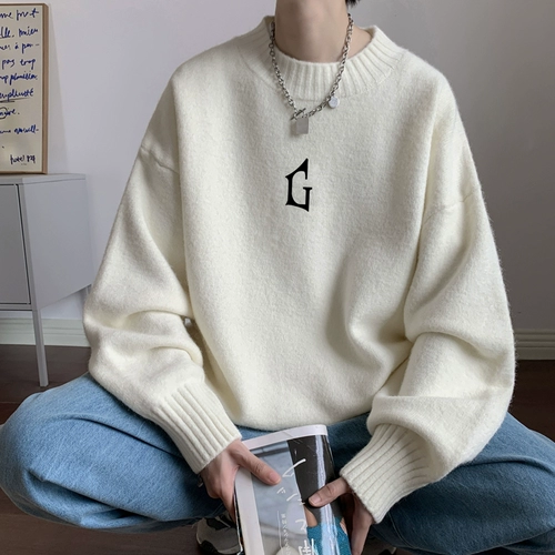 Мужской зимний свитер, демисезонная трикотажная шерстяная утепленный лонгслив, круглый воротник, коллекция 2023, увеличенная толщина