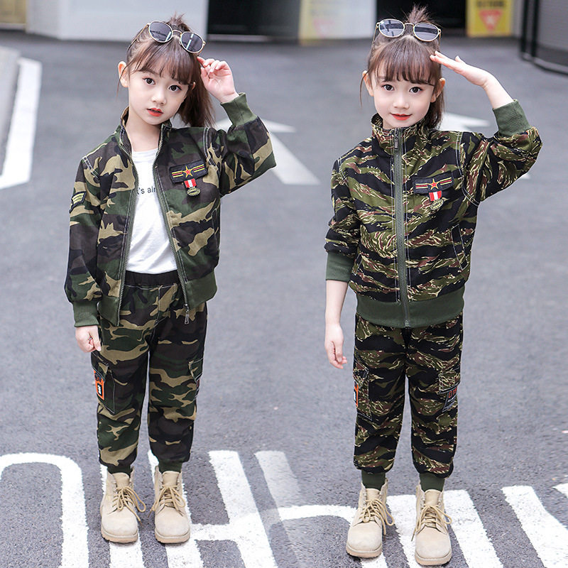 Camouflage clothing children's suit cotton men's and women's high school children's spring and autumn students perform military training handsome tide children's military uniform