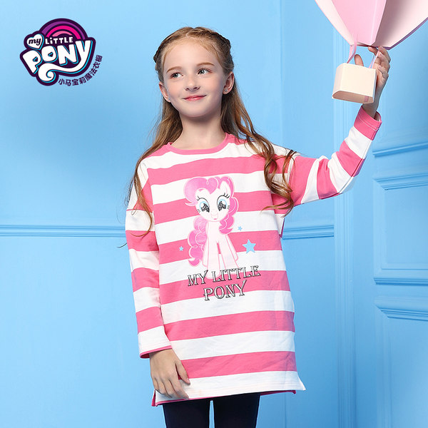 小马宝莉 17年秋季款 女童条纹长版T恤 双重优惠折后￥69包邮（￥199-100-30） 2色可选