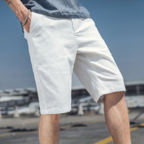 Summer mens shorts five-point pants white loose 7 seven-point thin casual trend pure cotton 5-point beach pants wear outside