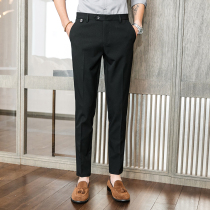 Spring nine-point pants mens slim Korean version of the sense of falling straight 9-point pants trend wild thin casual small-legged trousers