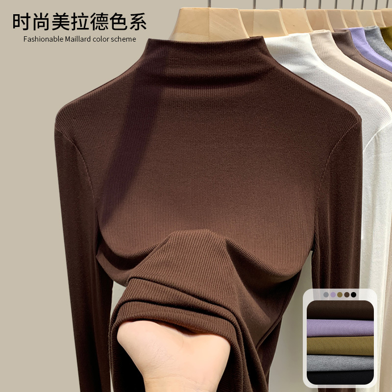 Melard Coffee-Colored Half-High Collar Base Shirt for Women, Autumn and Winter Wear, 2024 New Style, Fashionable and Versatile Top Melard Coffee-Colored Half-High Collar Base Shirt for Women, Autumn and Winter Wear, 2024 New Style, Fashionable and Versatile Top