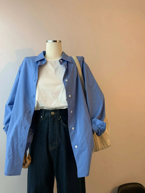 French-Style Blue Pure Cotton Polo Shirt for Women, Spring and Autumn Klein Blue Shirt, Sun-Protective Long-Sleeve Top, Jacket for Summer French-Style Blue Pure Cotton Polo Shirt for Women, Spring and Autumn Klein Blue Shirt, Sun-Protective Long-Sleeve Top, Jacket for Summer