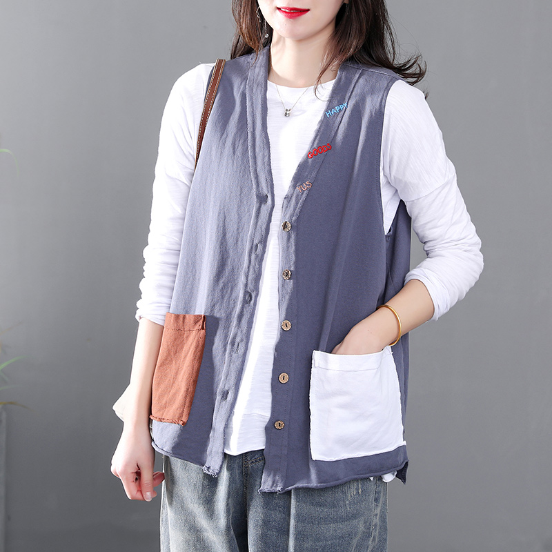 2020 mùa xuân trang phục áo giáp lá thư mới vest không tay loose-fitting phụ nữ vest áo ngắn ngựa Clip cardigan đầu