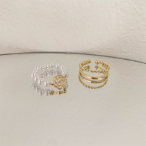 Japanese-style light luxury folding ring high-end cold wind Pearl woven opening ring niche exquisite fashion ins tide