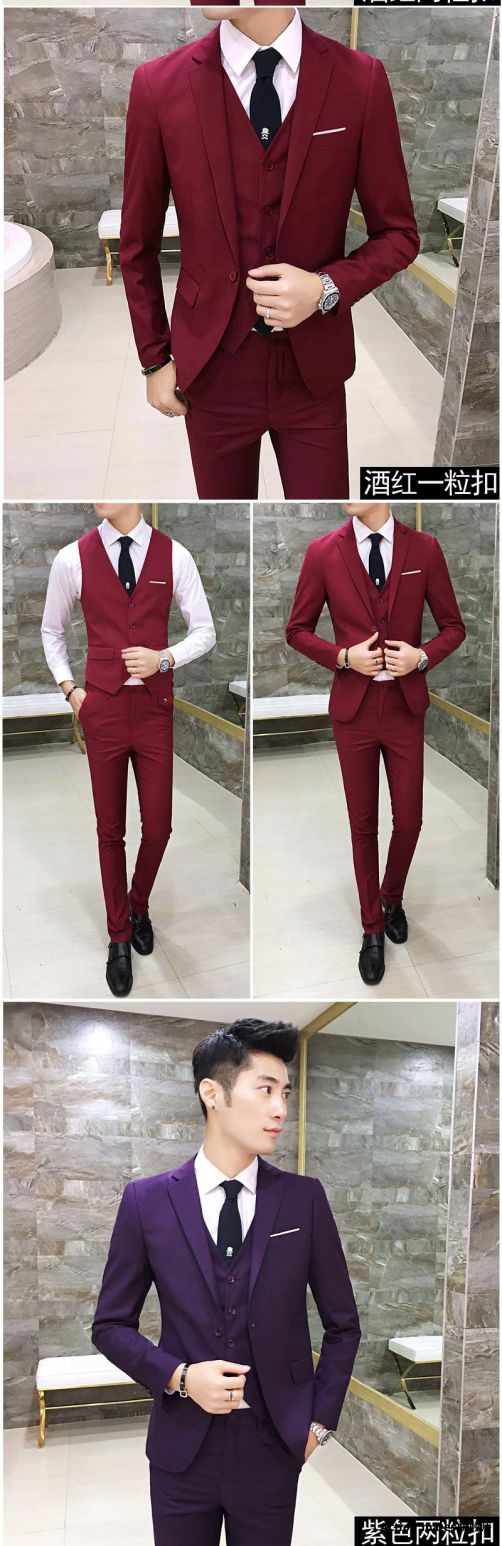 Bộ đồ vest nam mùa xuân và mùa thu tự trồng ba mảnh chú rể váy cưới chú rể phù hợp với bộ đồ chuyên nghiệp vest nam đẹp