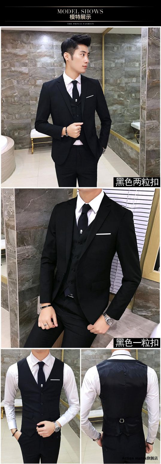 Bộ đồ vest nam mùa xuân và mùa thu tự trồng ba mảnh chú rể váy cưới chú rể phù hợp với bộ đồ chuyên nghiệp vest nam đẹp