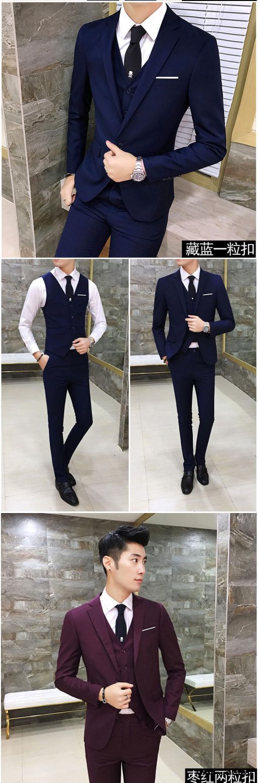 Bộ đồ vest nam mùa xuân và mùa thu tự trồng ba mảnh chú rể váy cưới chú rể phù hợp với bộ đồ chuyên nghiệp vest nam đẹp