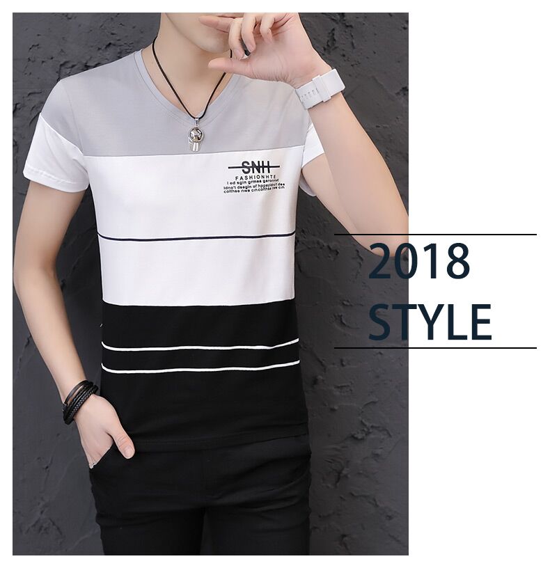 Áo thun nam ngắn tay mùa hè 2018 cổ điển Hàn Quốc Slim V cổ áo 桖 Áo cotton Xu hướng nửa tay áo sơ mi nam mặc áo polo nam hàng hiệu