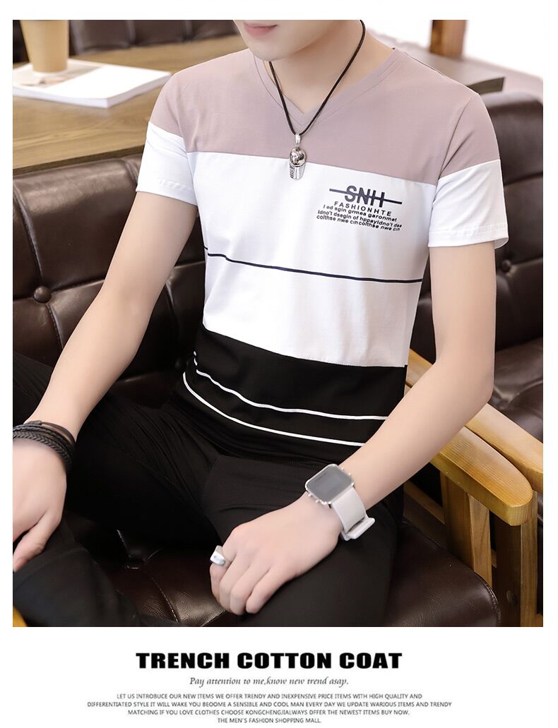 Áo thun nam ngắn tay mùa hè 2018 cổ điển Hàn Quốc Slim V cổ áo 桖 Áo cotton Xu hướng nửa tay áo sơ mi nam mặc áo polo nam hàng hiệu