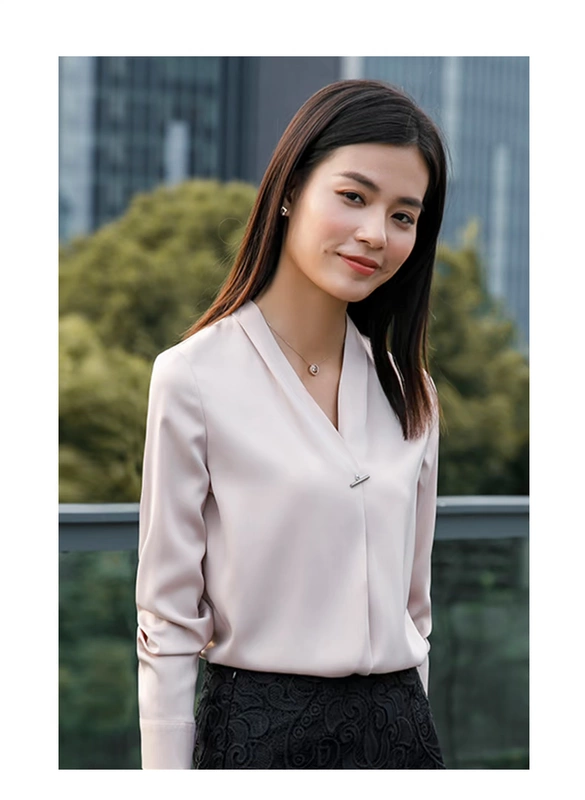 Áo sơ mi voan nữ dài tay 2018 Xuân Mới Trắng Loose Han Fanyang Heart Machine Design Tide Apricot