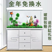 Xilong small and medium-sized fish tank aquarium living room household lazy free water HD glass ecological fish tank with floor cabinet