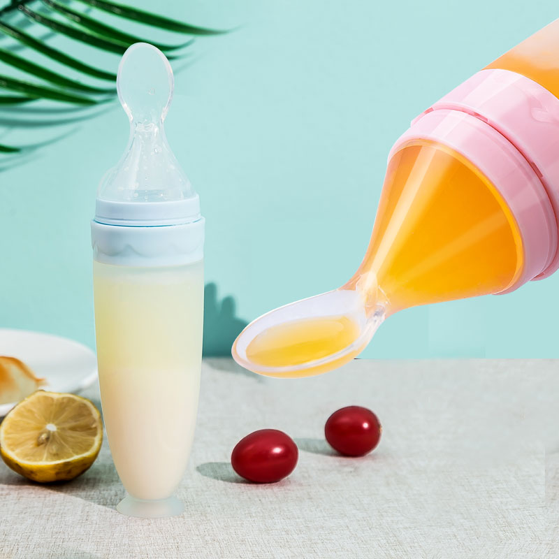 Rice bottle baby spoon silicone extrusion feeding non-staple food tool artifact baby rice flour feeding soft spoon head