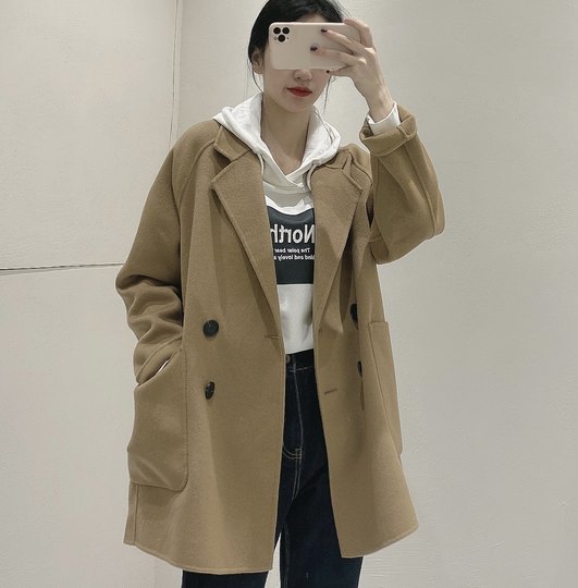 Autumn and winter double-sided cashmere coat women's short 2022 new suit collar double-breasted loose slim woolen coat