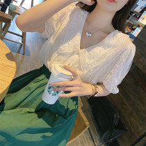 2022 Summer New Womens Dress Design Sensation Little Crowdwhite Bubble Sleeve Doll Collar Shirt Lace Blouse