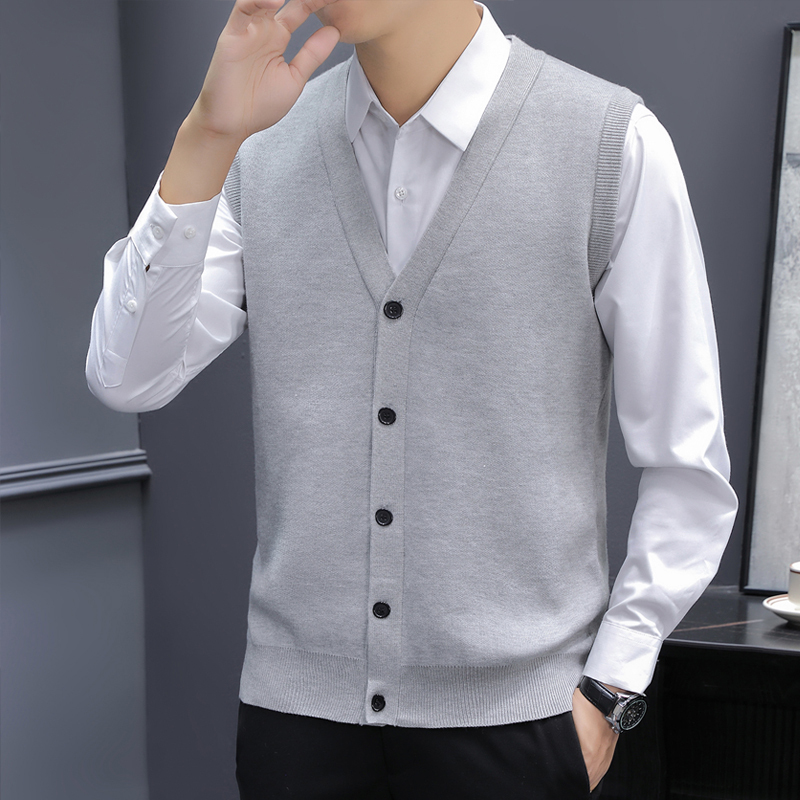 Men's Sweater Vest Cardigan V-Neck Spring and Autumn Men's Sleeveless Vest Knitwear Slim Fit Trendy