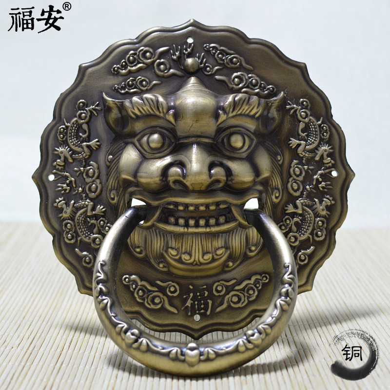 Door handle Lion head door knocker Antique copper door knocker Beast head Old-fashioned wooden door Unicorn handle Chinese door handle