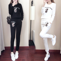 Leisure sports suit women spring and autumn 2021 new fashion trend loose students plus velvet thick sweater two-piece set