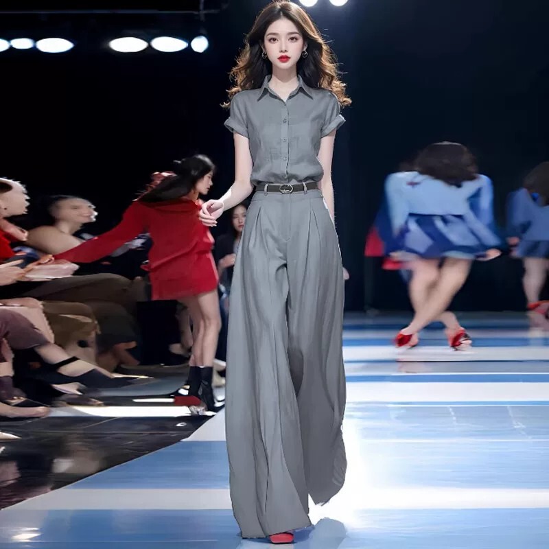 Celison Kloe Fashion Suit for Women 2026 Summer New Style Elegant Shirt High-Waisted Wide-Leg Pants Two-Piece Set Trendy Celison Kloe Fashion Suit for Women 2026 Summer New Style Elegant Shirt High-Waisted Wide-Leg Pants Two-Piece Set Trendy