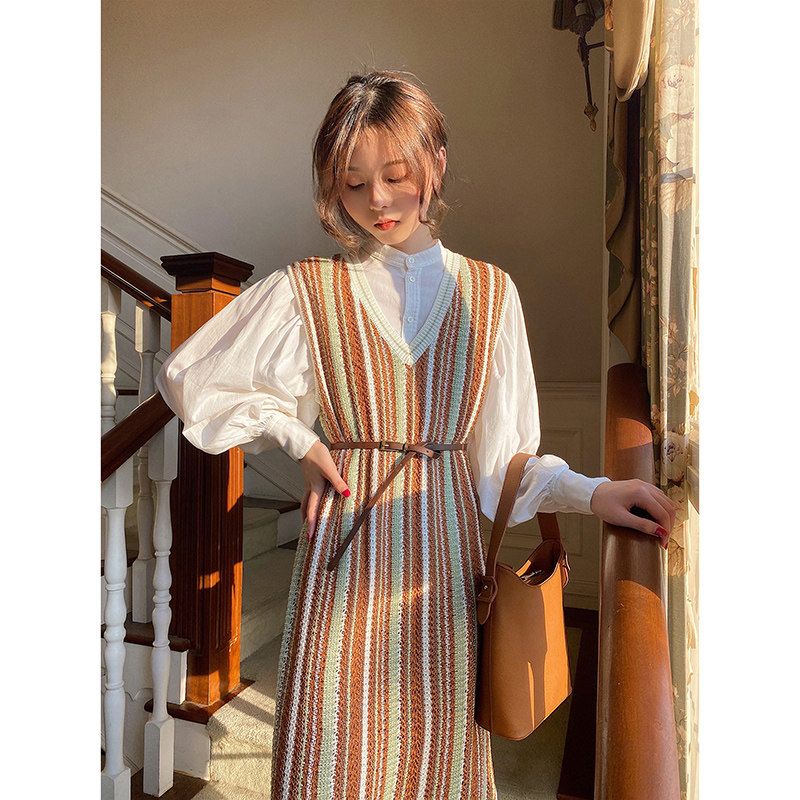Fall Women's dress Don't touch High class Luxury Dress Two Sets Style Retro Little Fragrant Wind Knit Dress Woman-Taobao