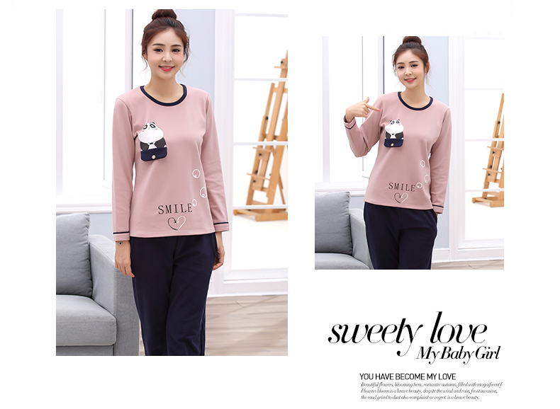 Mùa xuân và mùa thu cha mẹ và con đồ ngủ cotton dài tay mẹ và phụ nữ trong các cậu bé lớn phim hoạt hình dịch vụ nhà Hàn Quốc phiên bản của phụ nữ bông phù hợp với bộ đồ thể thao nữ