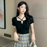 Летняя дизайнерская приталенная сексуальная короткая футболка с коротким рукавом, большой размер, тренд сезона, квадратный вырез