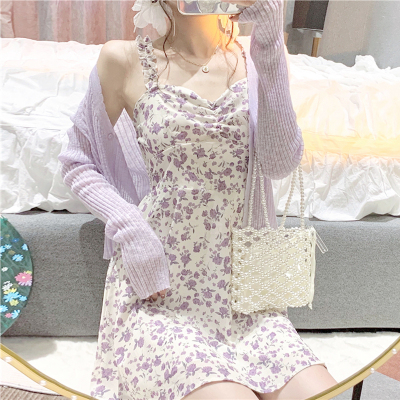 taobao agent Autumn purple slip dress, plus size, 2021 collection, flowered