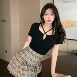 Летняя дизайнерская приталенная сексуальная короткая футболка с коротким рукавом, большой размер, тренд сезона, квадратный вырез