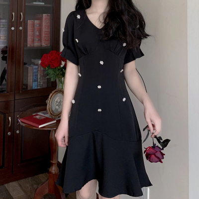 taobao agent Dress, fitted skirt, brace, plus size, french style, V-neckline, fish tail