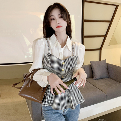 taobao agent Spring shirt, fitted brace, T-shirt, plus size, puff sleeves, 2022 collection