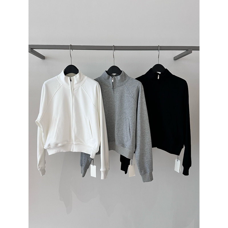 A Lot-Autumn New Stand-Up Collar Zipper Solid Color Sweatshirt Jacket 3016025