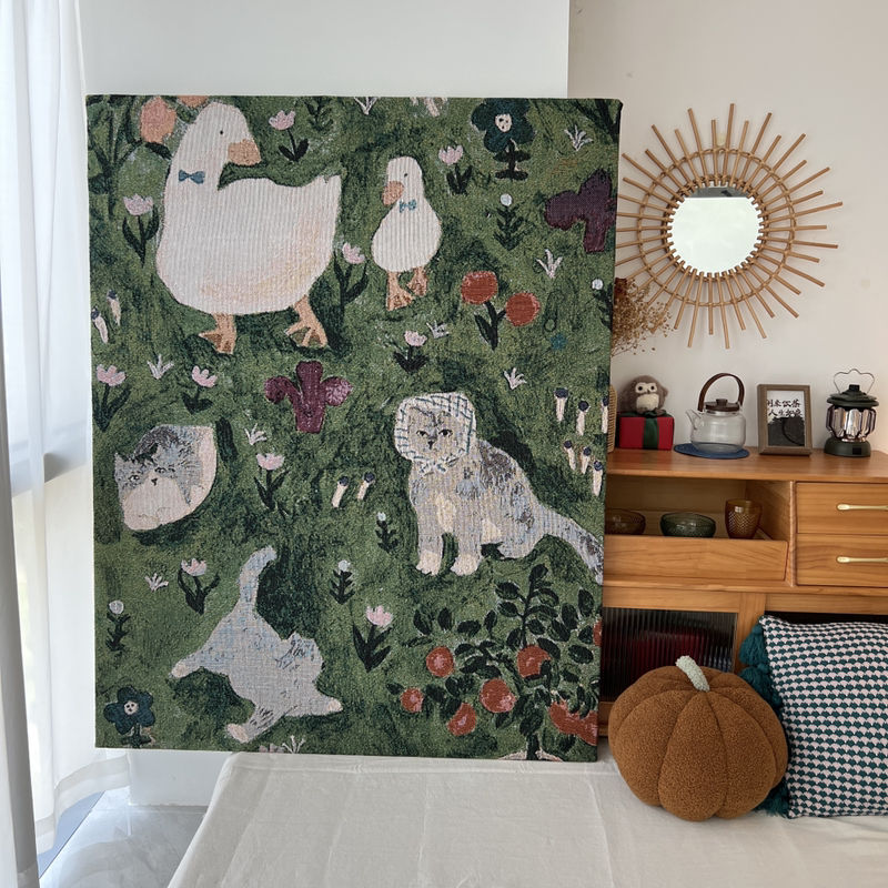 Xiaohongshu Internet Celebrity DIY Hanging Painting, Vintage-Style Art, Healing Blanket, Living Room Sofa Wall Tapestry Decorative Painting