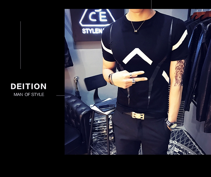 Mùa hè xu hướng mới phiên bản Hàn Quốc đẹp trai trẻ trung cổ tròn lưới quần áo đỏ nam xã hội áo thun ngắn tay nam quần áo - Áo phông dài