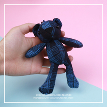 Black and blue plaid plush bear doll backpack hanging accessories street fashion brand book bag pendant bag small jewelry