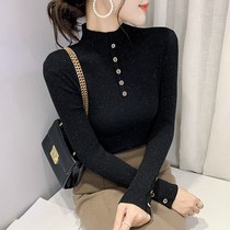 Tide Cards Half High Collar Sweater Women 2022 Fall New Sets Head Fashion Bright Silk Knit Cardiovert Woman Long Sleeve Bottom Blouse