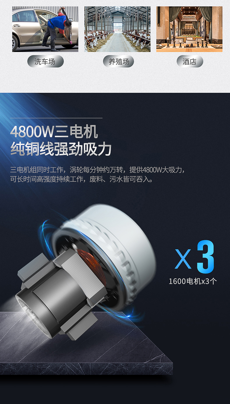 Chigo công suất cao 4800W Máy hút bụi công nghiệp mạnh thương mại lớn xưởng xưởng Máy hút bụi khô và ướt - Máy hút bụi máy lau nhà thông minh