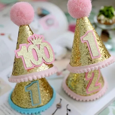 1 year old arrangement digital hat male and female baby 100 days and 100 days decoration small pointed hat headdress birthday hat children 2