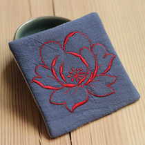 Handmade double-layer cotton linen embroidered coaster Chinese square heat insulation mat tea ceremony fabric mat tea mat kung fu tea set accessories