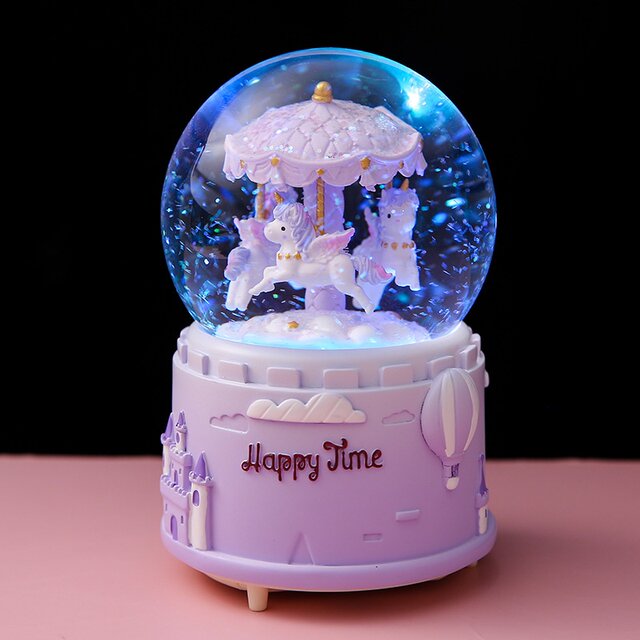 Carousel Crystal Ball Music Box Music Box with Falling Snow for Boys and Girls, Children's Rotating Birthday Gift Toy