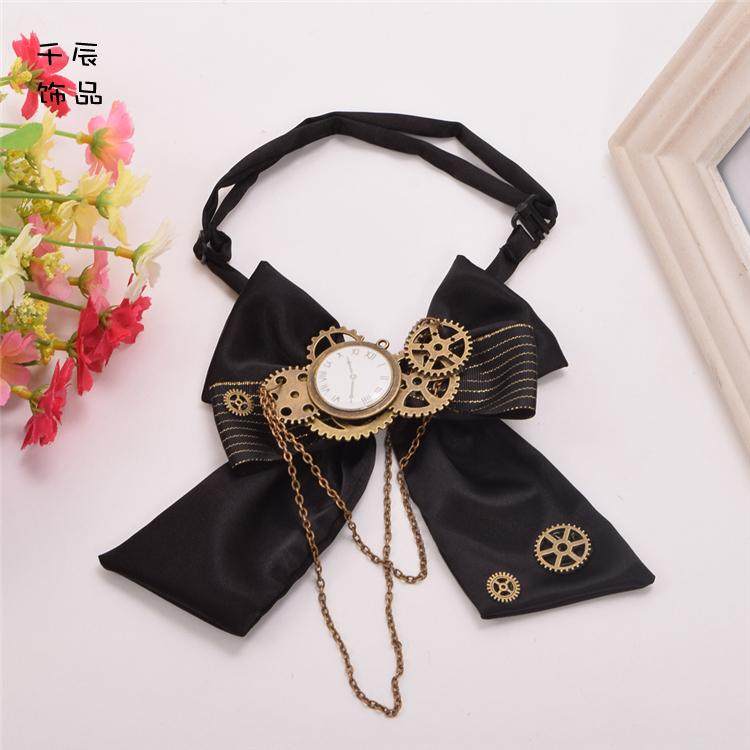 Steampunk style accessories, jewelry, Lolita retro bow ties, clocks, chains, gears, bows, unique and niche items