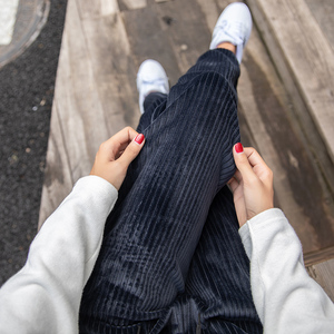 金丝绒双面加绒加厚竖条纹休闲裤