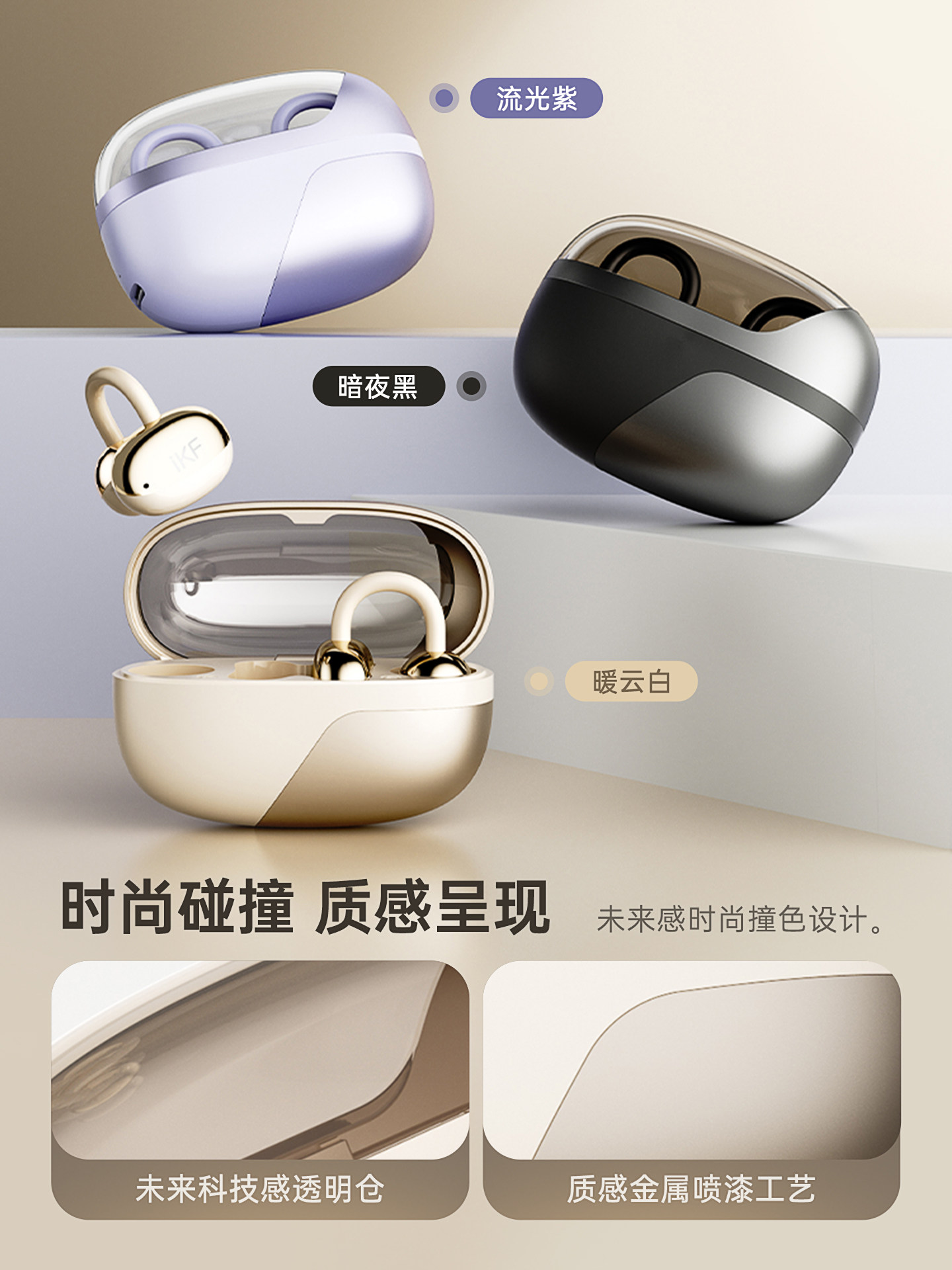 Ikf C01 Bluetooth Earphones, Open-Ear Wireless, Non-In-Ear, Air Conduction, No Sound Leakage, New Model for Sports and Running