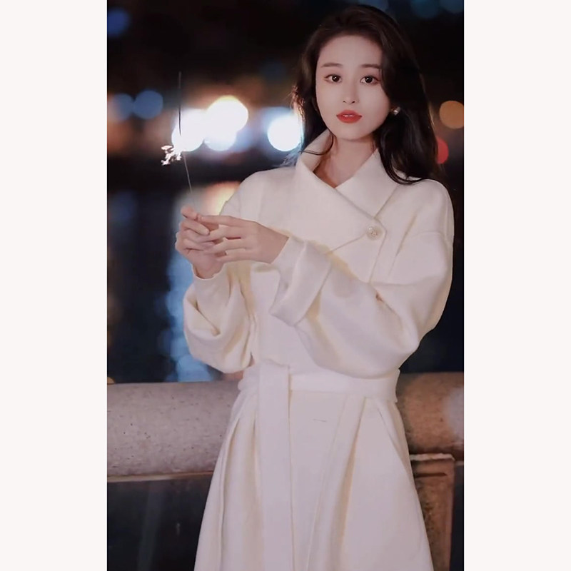 Famous Yuan High-Sense Winter Fashion Non-Cashmere Double-sided Twin Costume Goddess White Medium and Long-Edition Cover Woman Winter