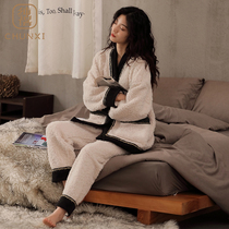 Pajamas women winter 2021 new coral velvet home clothing ladies lamb cashmere thickened plus velvet autumn and winter suit