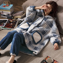 Pajamas women spring and autumn coral velvet winter home wear ladies set flannel thick velvet net red pop style can be worn outside