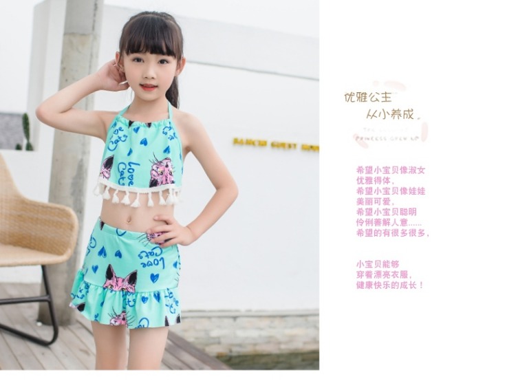 Bộ đồ bơi nữ chia tay áo hai dây kiểu váy tam giác lớn cho bé gái Đồ bơi bé nhỏ mặc bikini tươi - Bộ đồ bơi của Kid đồ bơi cho trẻ
