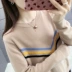 Mùa thu 2019 phiên bản Hàn Quốc mới của áo len cổ tròn phù hợp với phụ nữ màu sắc lỏng lẻo phù hợp với áo sọc đan tay dài chạm đáy - Vòng cổ áo len áo len nữ Vòng cổ áo len