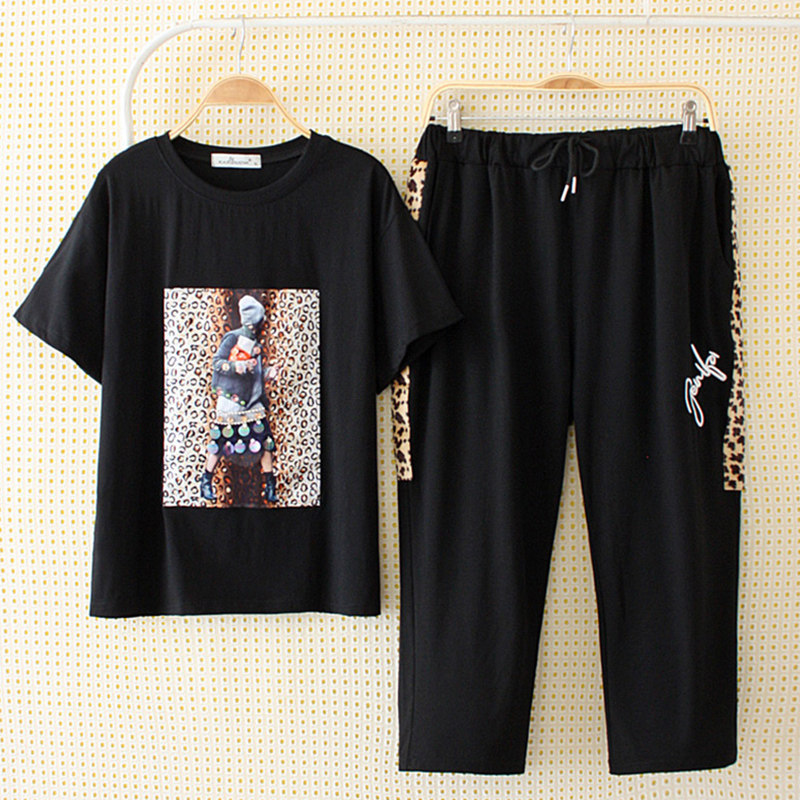 Middle aged women's clothing plus overweight code mom summer clothing sports suit fat mom middle-aged t-shirt short sleeve two-piece set-Taobao