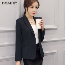 Black casual blazer womens spring Korean temperament British style long sleeve slim two buckles professional small suit